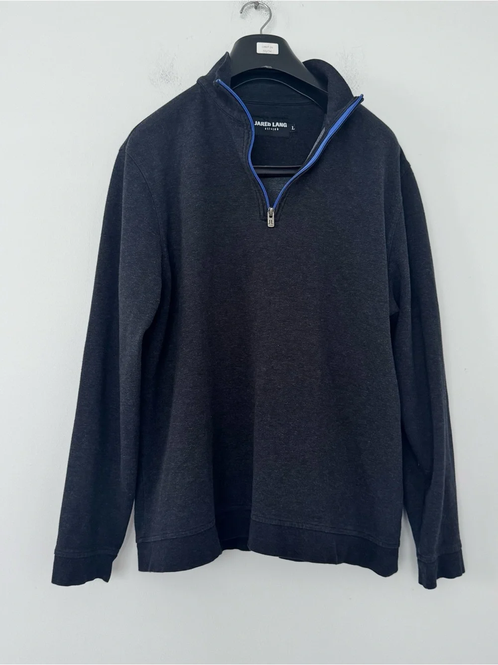 Jared Lang 1/4 Zip Pullover Mens L Charcoal Gray Stretch Luxury Sweater Shirt